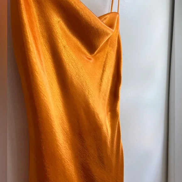 Cinq a Sept Ryder Satin Mini Slip Dress Cowl Neck Knotted Tie Orange Bronze, 6 - Picture 5 of 16